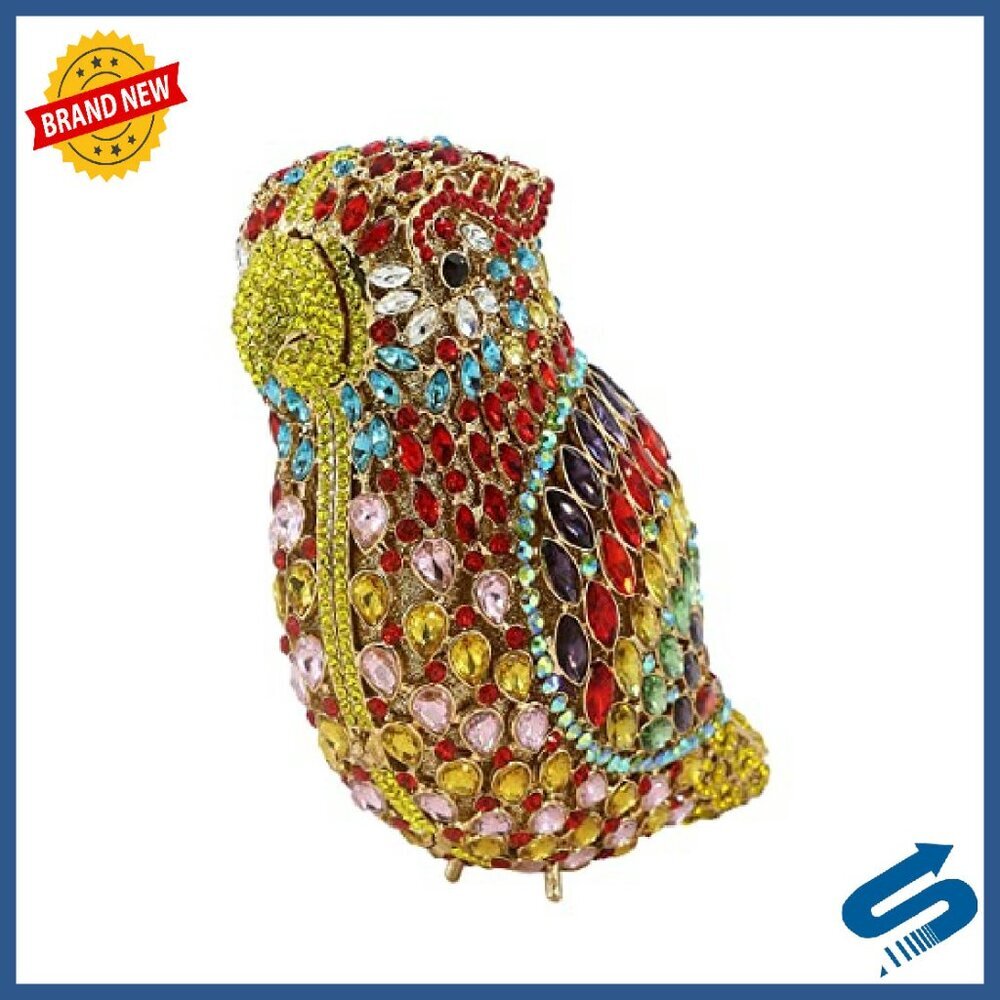 Sparkling Rhinestone Parrot Evening Clutch with Removable Chain - Picture 3 of 8